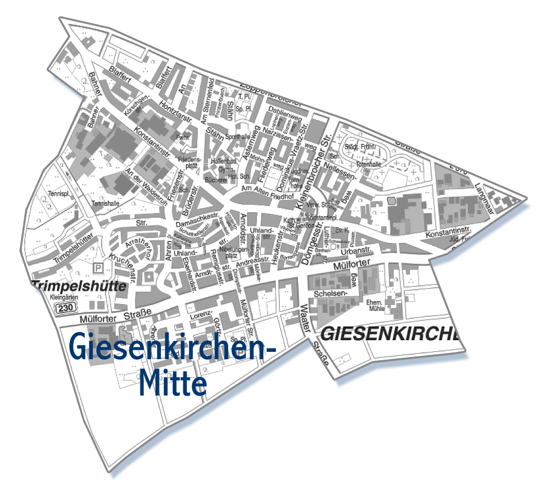 giesenkirchen-mitte mönchengladbach stadtteil karte Eine Karte der Stadt Mönchengladbach des Ortsteils Giesenkirchen-mitte