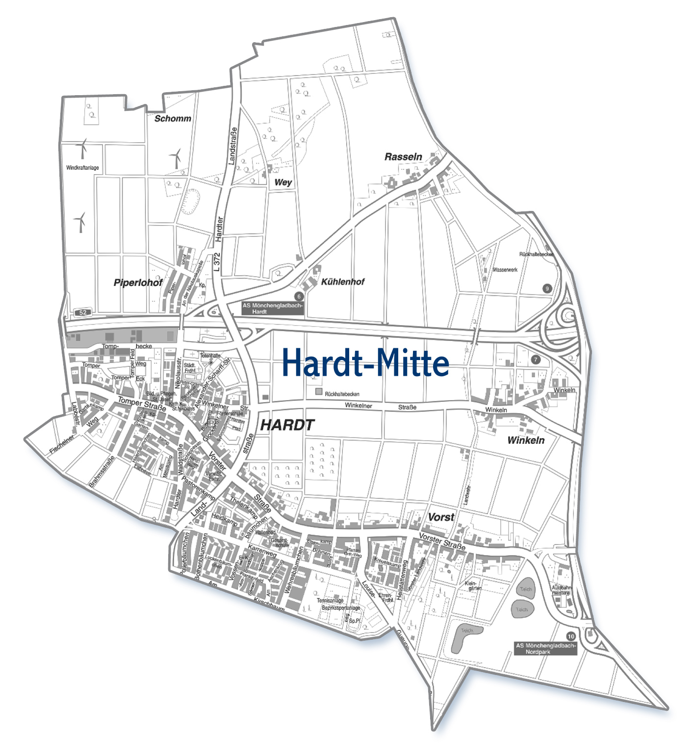 hardt-mitte mönchengladbach stadtteil karte Karte Ortsteil Hardt-Mitte Mönchengladbach
