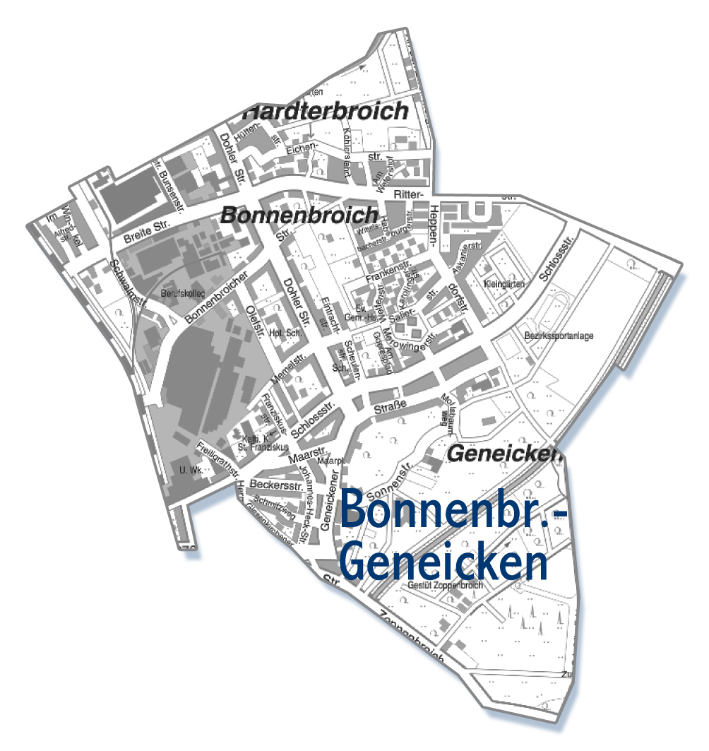 bonnenbroich-geneicken mönchengladbach stadtteil karte Eine Karte von dem Ortsteil Bonnenbroic-Geneicken in Mönchengladbach
