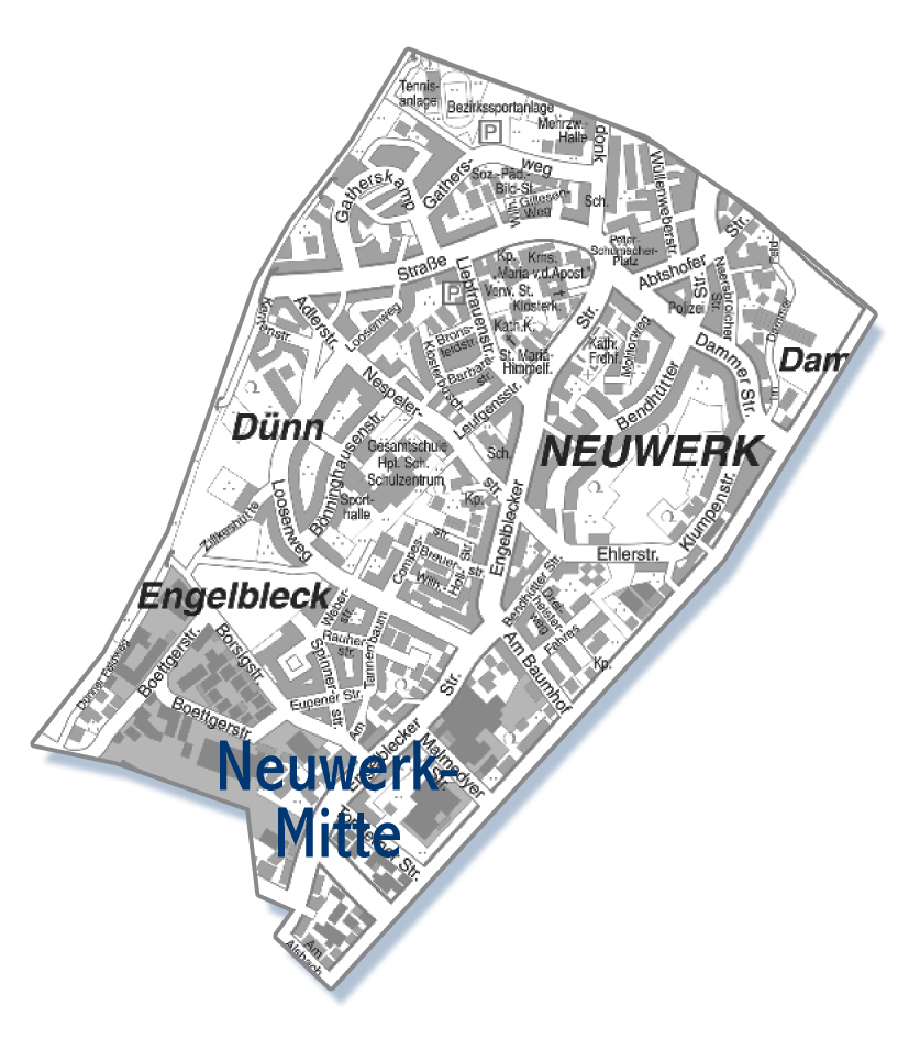 neuwerk mitte mönchengladbach stadtteil karte Eine Karte von dem Ortsteil Neuwerk in Mönchengladbach