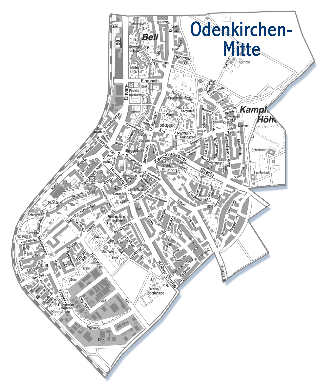 odenkirchen-mitte mönchengladbach stadtteil karte Eine Karte von dem Ortsteil Odenkirchen-Mitte in Mönchengladbach