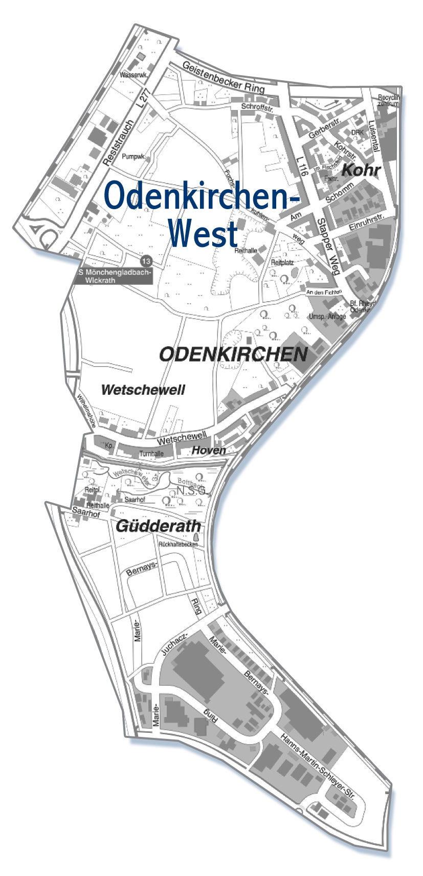 odenkirchen-west mönchengladbach stadtteil karte Eine Karte von dem Ortsteil Odenkirchen-West in Mönchengladbach.