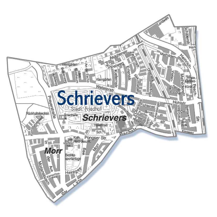 schrievers mönchengladbach stadtteil karte Eine Karte von dem Ortsteil Schrievers in Mönchengladbach