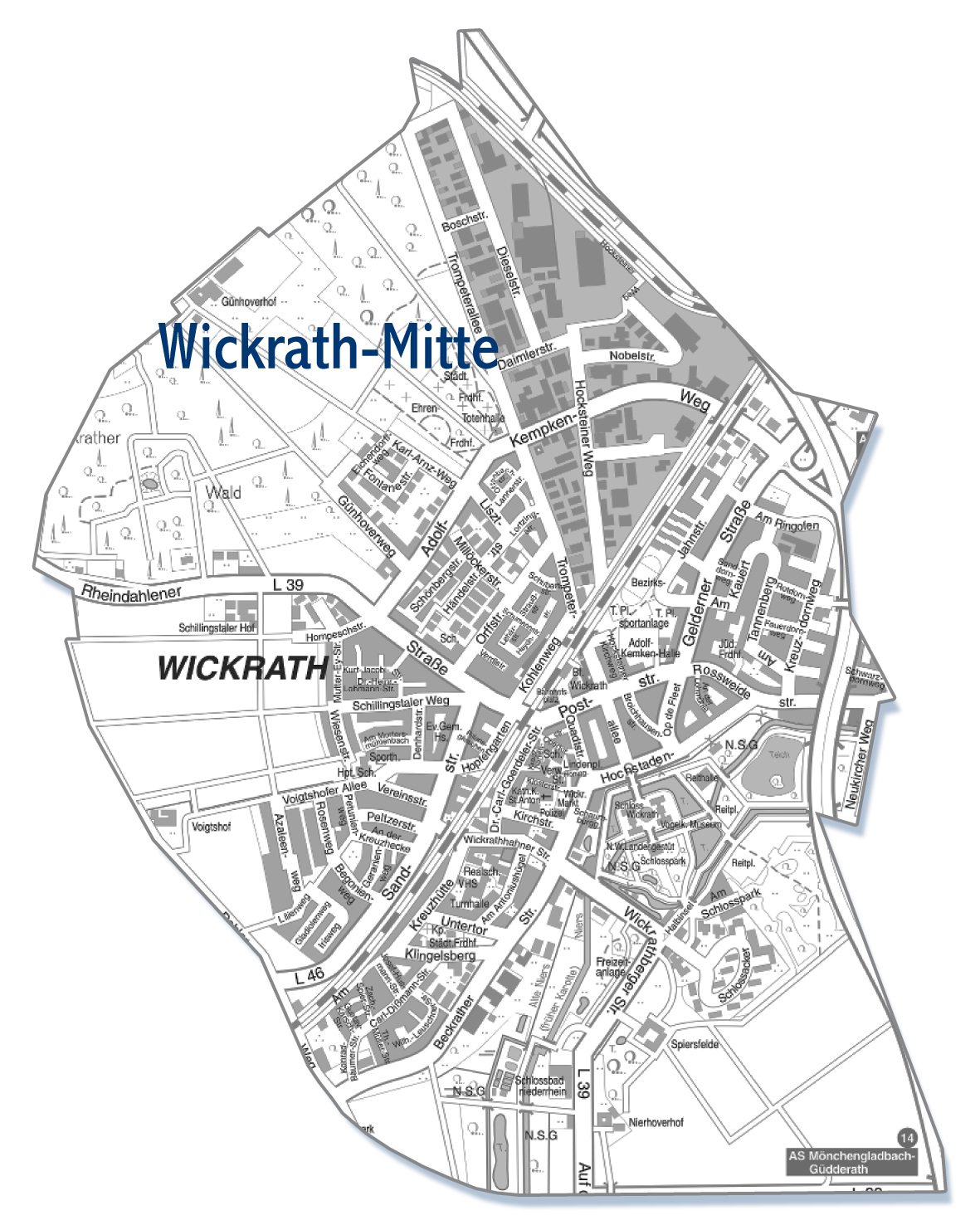 wickrath-mitte mönchengladbach stadtteil karte Eine Karte von dem Ortsteil Wickrath-Mitte in Mönchengladbach