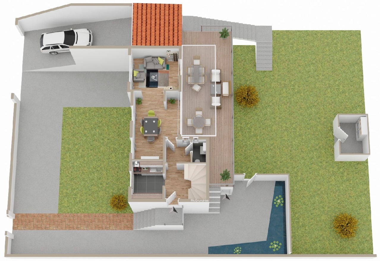 Erdgeschoss und Außenanlage