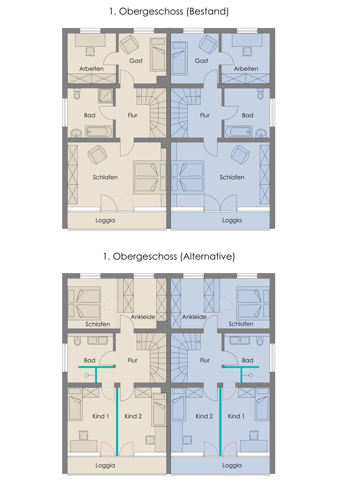 Grundriss 1.Obergeschoss mit Änderungsvorschlägen